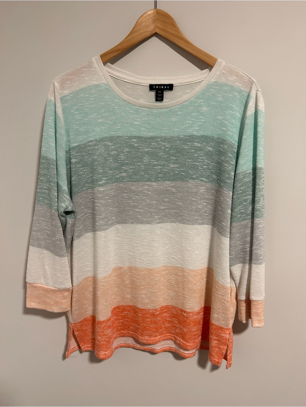 Tribal Pastel Colorblock Lightweight Knit Sweater Top Size Large